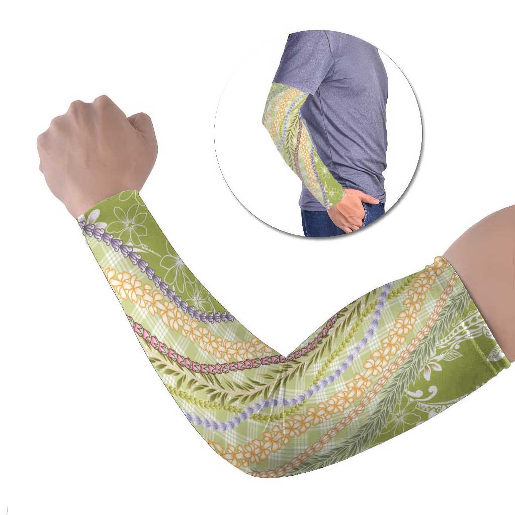 Green Palaka Hawaii Leis Arm Sleeves Hawaiian-plaid Elegant Tropical Vibes - Polynesian Pride