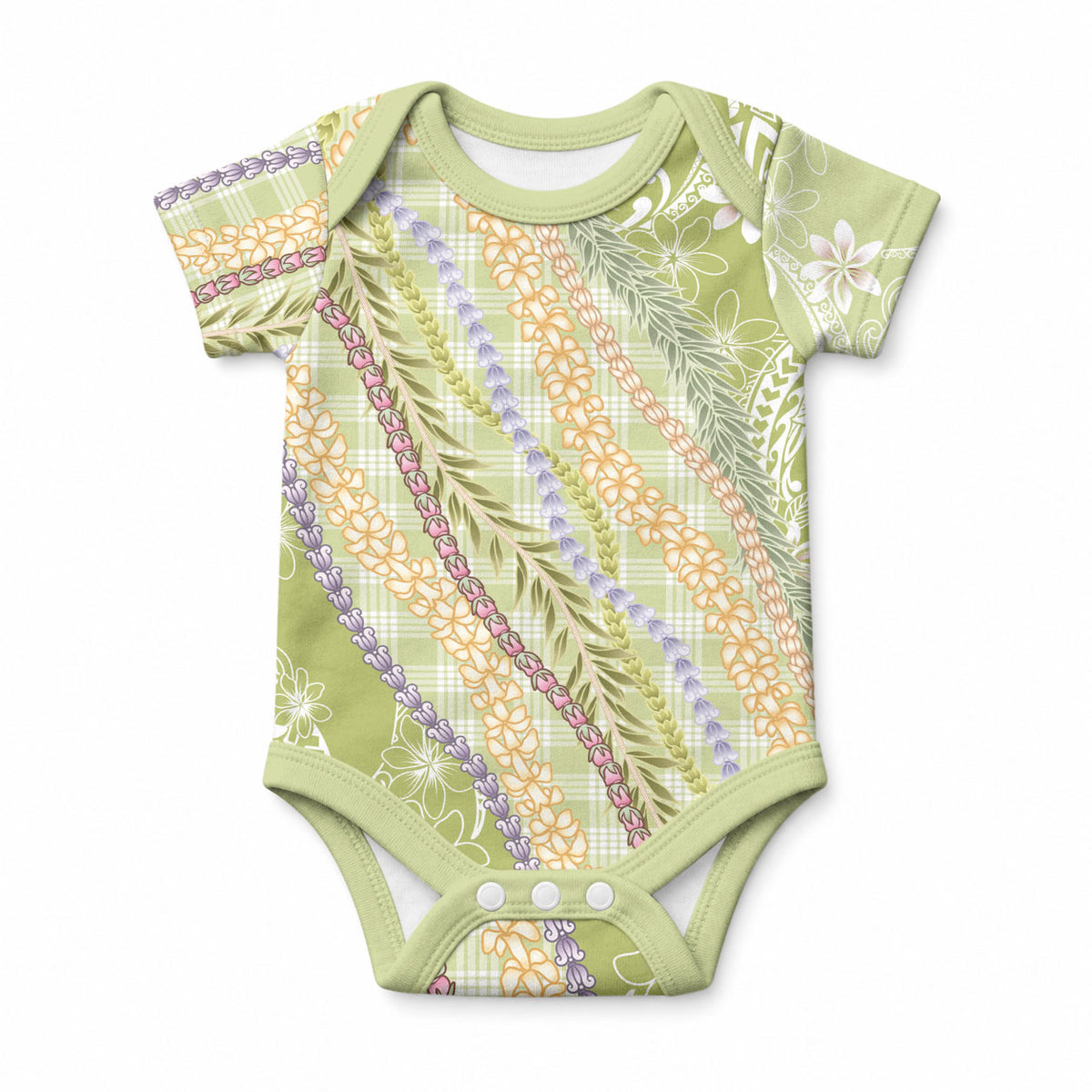 Green Palaka Hawaii Leis Baby Onesie Hawaiian-plaid Elegant Tropical Vibes