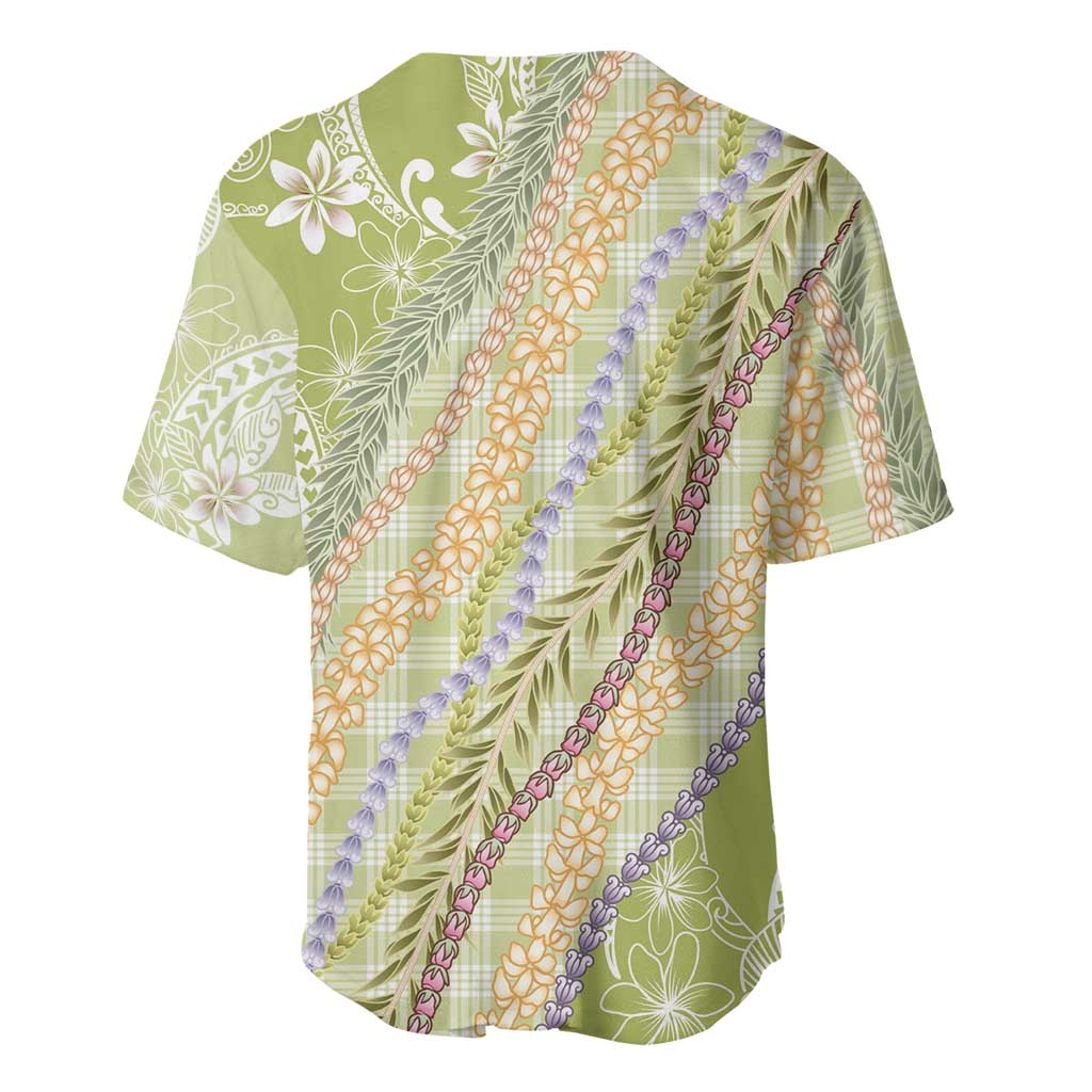 Green Palaka Hawaii Leis Baseball Jersey Hawaiian-plaid Elegant Tropical Vibes - Polynesian Pride