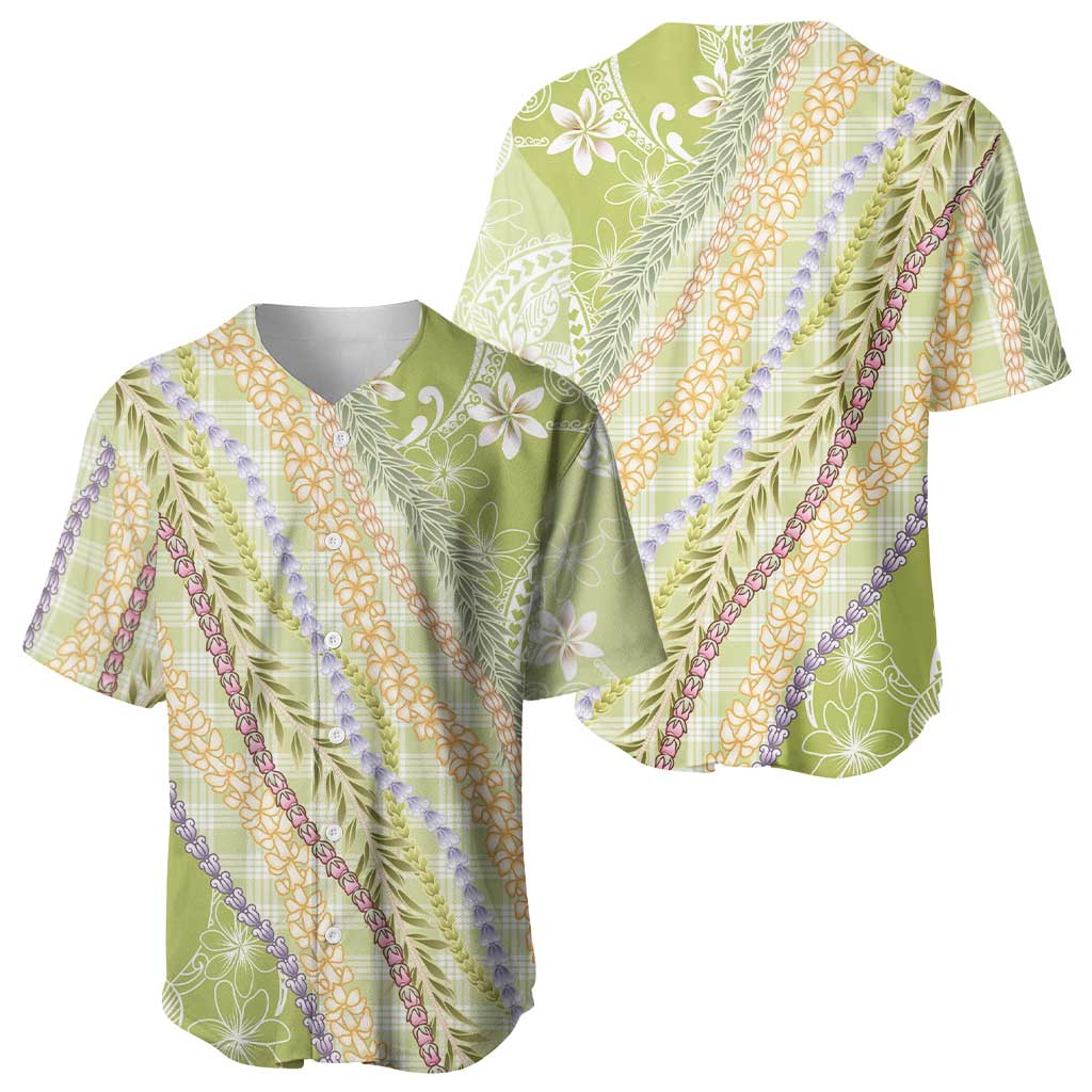 Green Palaka Hawaii Leis Baseball Jersey Hawaiian-plaid Elegant Tropical Vibes - Polynesian Pride