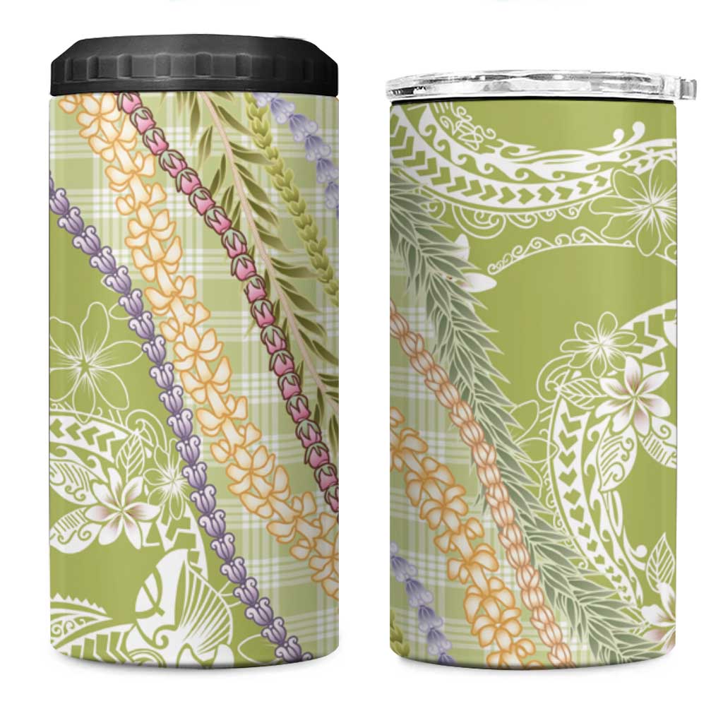 Green Palaka Hawaii Leis 4 in 1 Can Cooler Tumbler Hawaiian-plaid Elegant Tropical Vibes LT14 One Size: 16 oz Green - Polynesian Pride
