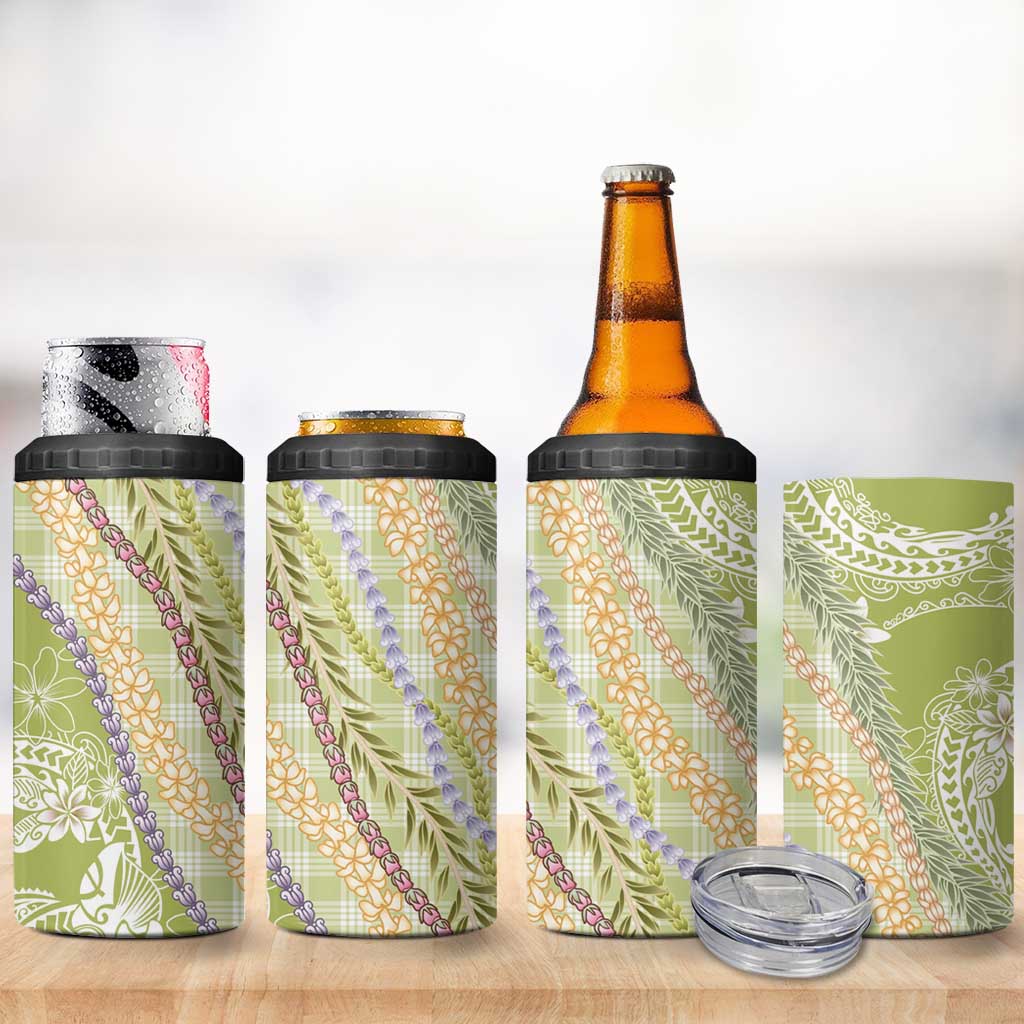 Green Palaka Hawaii Leis 4 in 1 Can Cooler Tumbler Hawaiian-plaid Elegant Tropical Vibes LT14 - Polynesian Pride