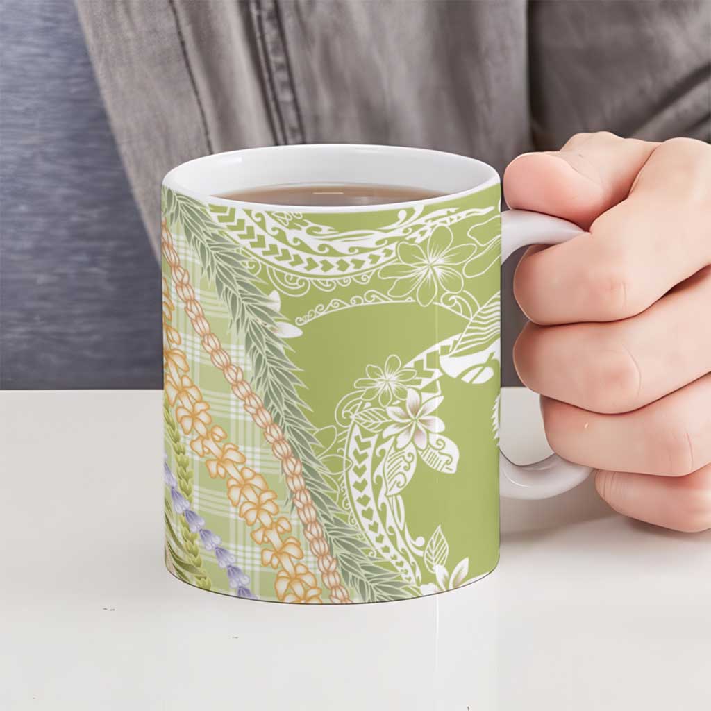 Green Palaka Hawaii Leis Ceramic Mug Hawaiian-plaid Elegant Tropical Vibes - Polynesian Pride