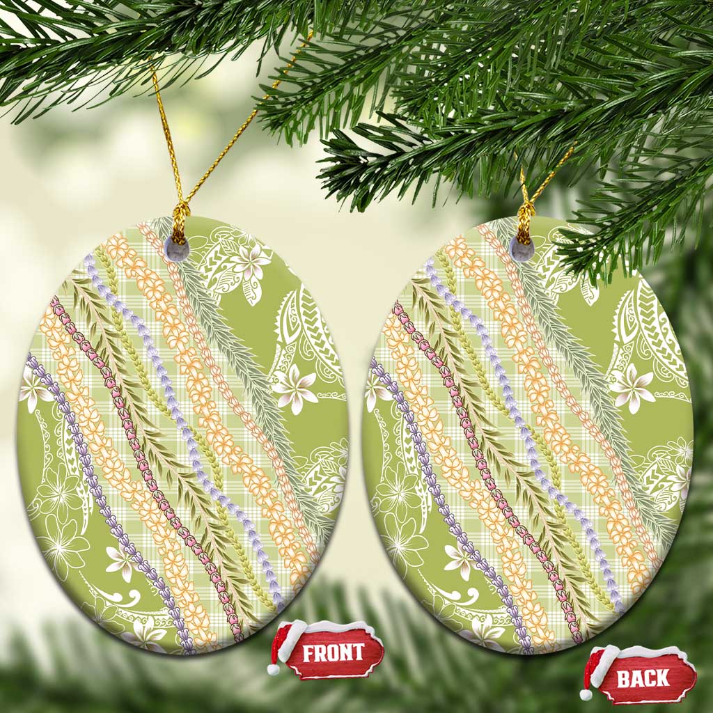 Green Palaka Hawaii Leis Ceramic Ornament Hawaiian-plaid Elegant Tropical Vibes - Polynesian Pride