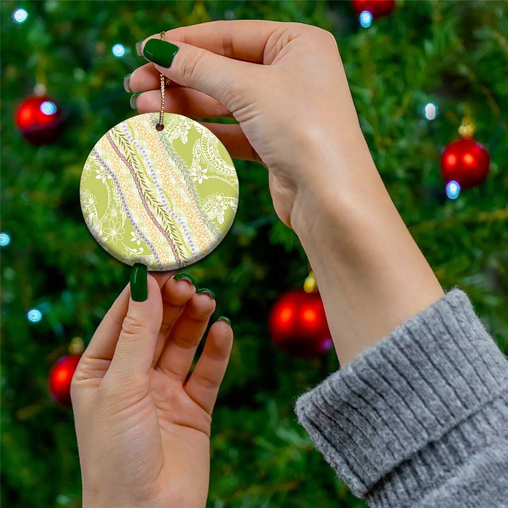 Green Palaka Hawaii Leis Ceramic Ornament Hawaiian-plaid Elegant Tropical Vibes - Polynesian Pride