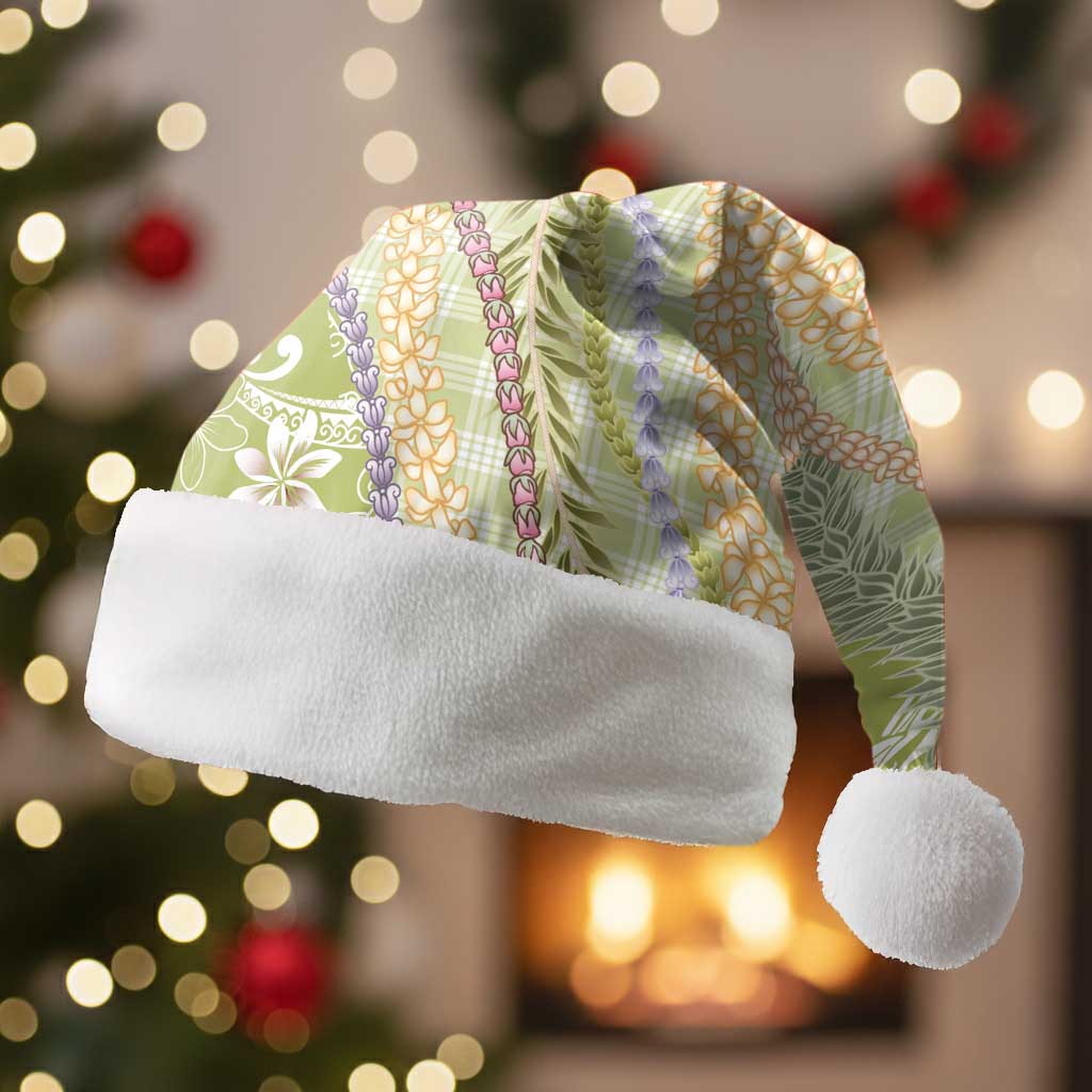 Green Palaka Hawaii Leis Christmas Santa Hat - Hawaiian Plaid Elegant Tropical Vibes LT14 Without Fur Green - Polynesian Pride