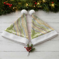 Green Palaka Hawaii Leis Christmas Santa Hat - Hawaiian Plaid Elegant Tropical Vibes LT14 - Polynesian Pride