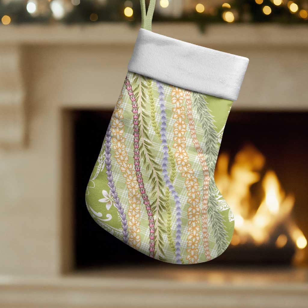 Green Palaka Hawaii Leis Christmas Stocking Hawaiian-plaid Elegant Tropical Vibes - Polynesian Pride