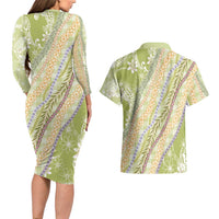 Green Palaka Hawaii Leis Couples Matching Long Sleeve Bodycon Dress and Hawaiian Shirt Hawaiian-plaid Elegant Tropical Vibes LT14 - Polynesian Pride