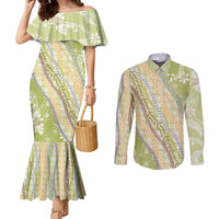 Green Palaka Hawaii Leis Couples Matching Mermaid Dress and Long Sleeve Button Shirt Hawaiian-plaid Elegant Tropical Vibes LT14 Green - Polynesian Pride