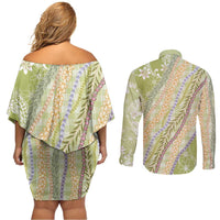 Green Palaka Hawaii Leis Couples Matching Off Shoulder Short Dress and Long Sleeve Button Shirt Hawaiian-plaid Elegant Tropical Vibes LT14 - Polynesian Pride