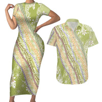 Green Palaka Hawaii Leis Couples Matching Short Sleeve Bodycon Dress and Hawaiian Shirt Hawaiian-plaid Elegant Tropical Vibes LT14 Green - Polynesian Pride