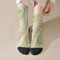 Green Palaka Hawaii Leis Crew Socks Hawaiian-plaid Elegant Tropical Vibes LT14 Crew Socks Green - Polynesian Pride