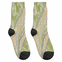 Green Palaka Hawaii Leis Crew Socks Hawaiian-plaid Elegant Tropical Vibes LT14 - Polynesian Pride