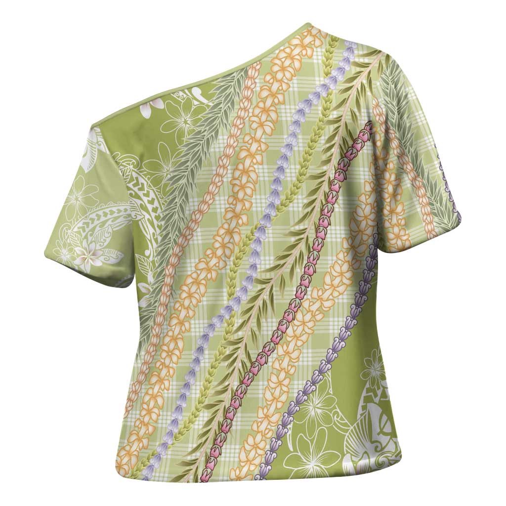 Green Palaka Hawaii Leis Cross Shoulder Shirt Hawaiian-plaid Elegant Tropical Vibes - Polynesian Pride