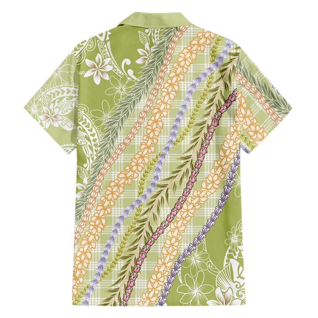 Green Palaka Hawaii Leis Family Matching Long Sleeve Bodycon Dress and Hawaiian Shirt Hawaiian-plaid Elegant Tropical Vibes LT14 - Polynesian Pride