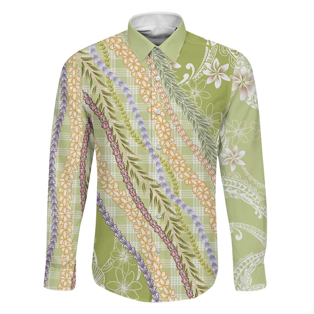 Green Palaka Hawaii Leis Family Matching Long Sleeve Bodycon Dress and Hawaiian Shirt Hawaiian-plaid Elegant Tropical Vibes LT14 Dad's Shirt - Long Sleeve Green - Polynesian Pride