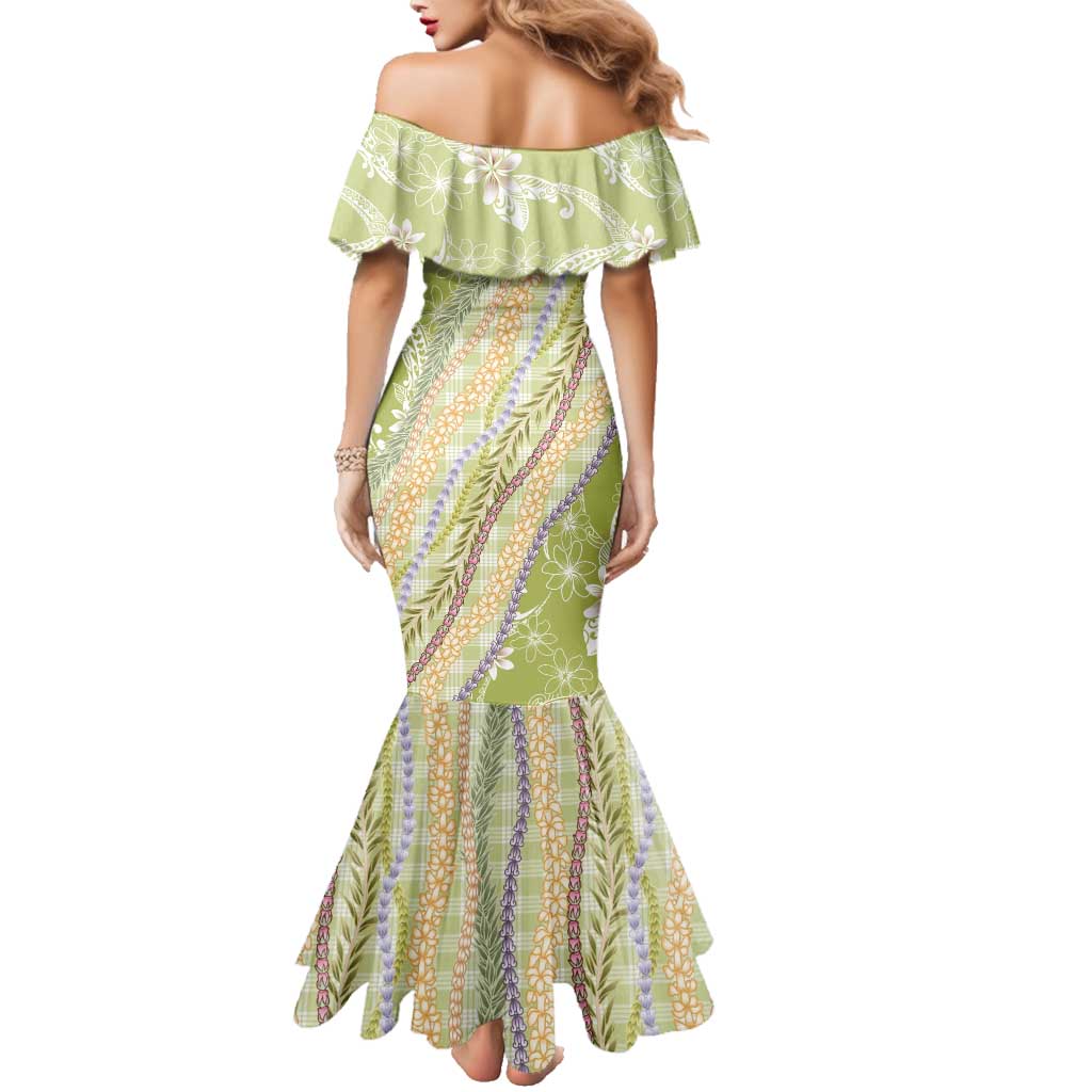 Green Palaka Hawaii Leis Family Matching Mermaid Dress and Hawaiian Shirt Hawaiian-plaid Elegant Tropical Vibes LT14 - Polynesian Pride