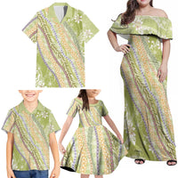 Green Palaka Hawaii Leis Family Matching Off Shoulder Maxi Dress and Hawaiian Shirt Hawaiian-plaid Elegant Tropical Vibes LT14 - Polynesian Pride
