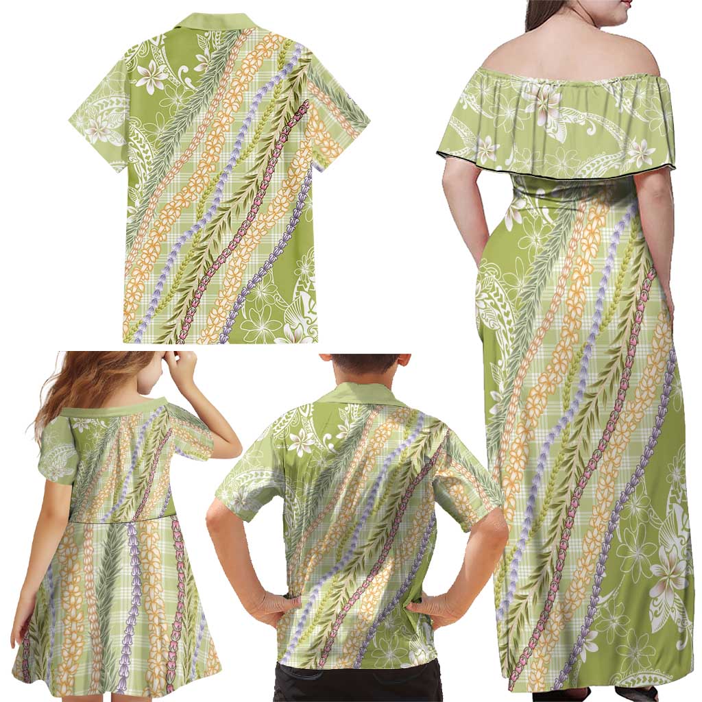 Green Palaka Hawaii Leis Family Matching Off Shoulder Maxi Dress and Hawaiian Shirt Hawaiian-plaid Elegant Tropical Vibes LT14 - Polynesian Pride