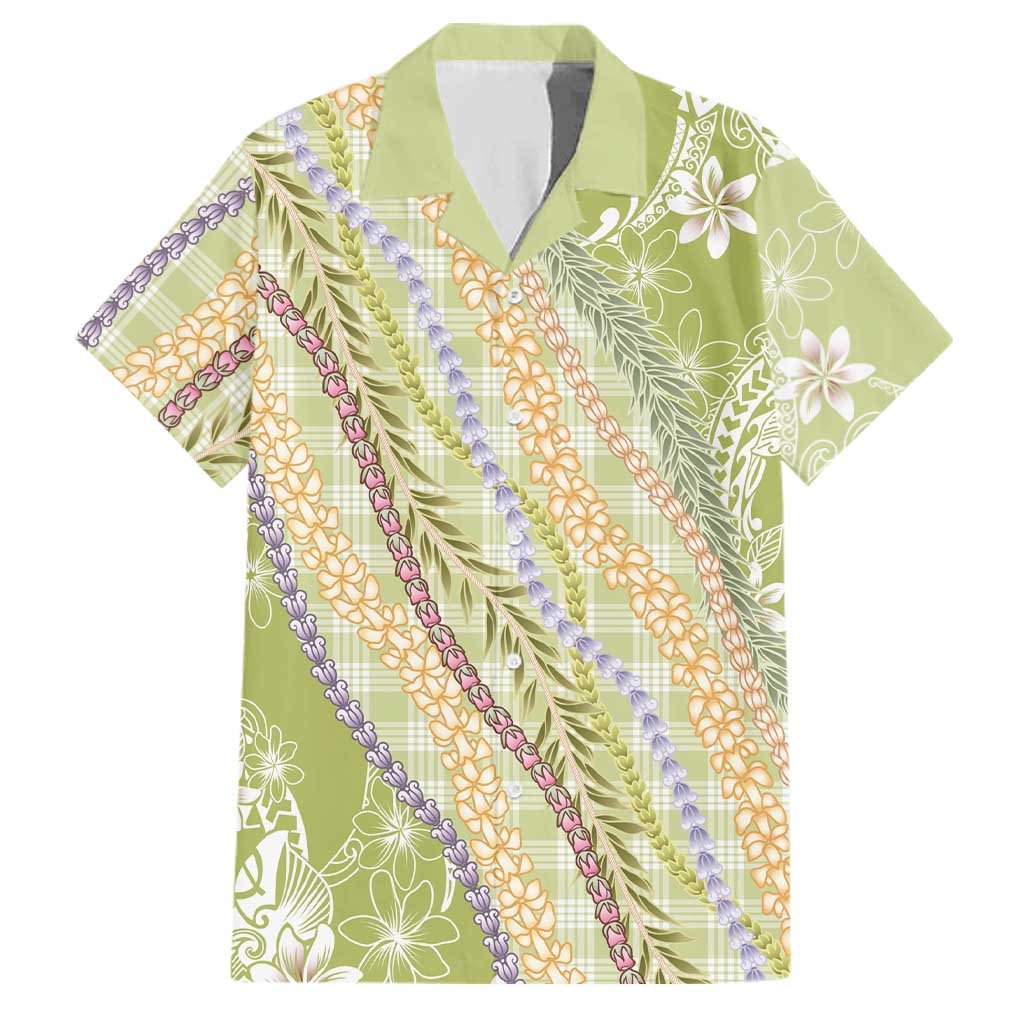 Green Palaka Hawaii Leis Family Matching Off Shoulder Maxi Dress and Hawaiian Shirt Hawaiian-plaid Elegant Tropical Vibes LT14 Dad's Shirt - Short Sleeve Green - Polynesian Pride