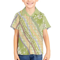Green Palaka Hawaii Leis Family Matching Off Shoulder Maxi Dress and Hawaiian Shirt Hawaiian-plaid Elegant Tropical Vibes LT14 Son's Shirt Green - Polynesian Pride