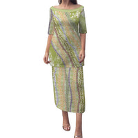 Green Palaka Hawaii Leis Family Matching Puletasi and Hawaiian Shirt Hawaiian-plaid Elegant Tropical Vibes LT14 Mom's Dress Green - Polynesian Pride