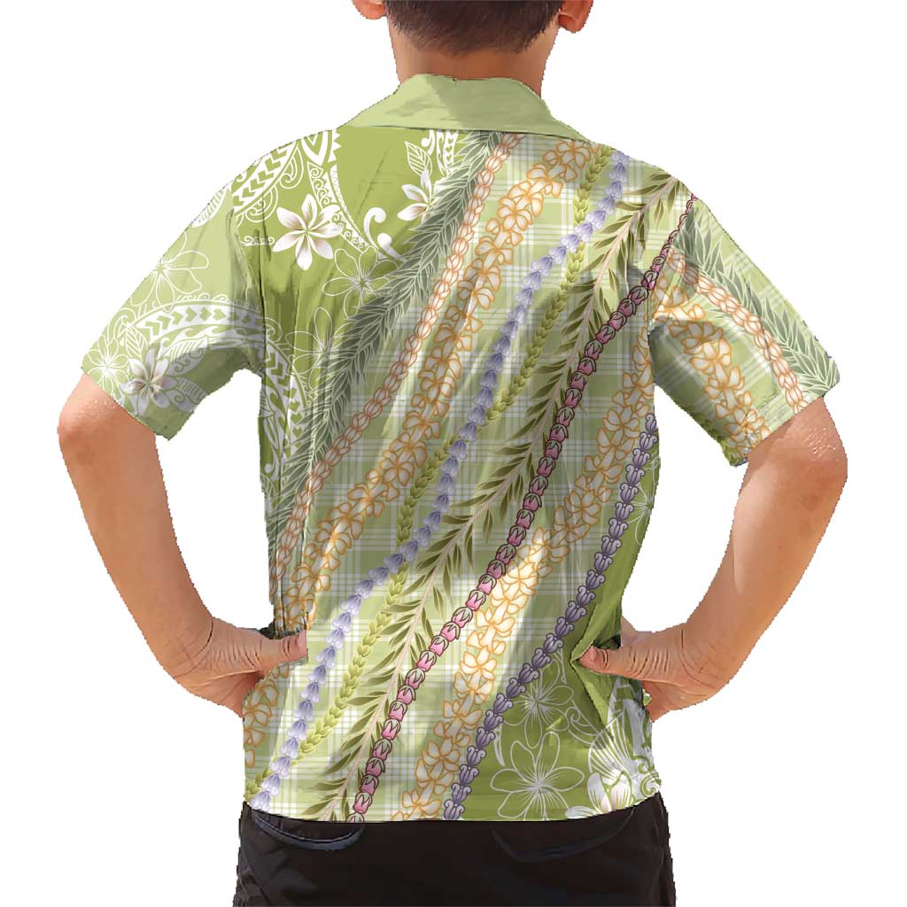 Green Palaka Hawaii Leis Family Matching Short Sleeve Bodycon Dress and Hawaiian Shirt Hawaiian-plaid Elegant Tropical Vibes LT14 - Polynesian Pride