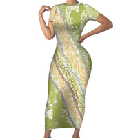 Green Palaka Hawaii Leis Family Matching Short Sleeve Bodycon Dress and Hawaiian Shirt Hawaiian-plaid Elegant Tropical Vibes LT14 Mom's Dress Green - Polynesian Pride