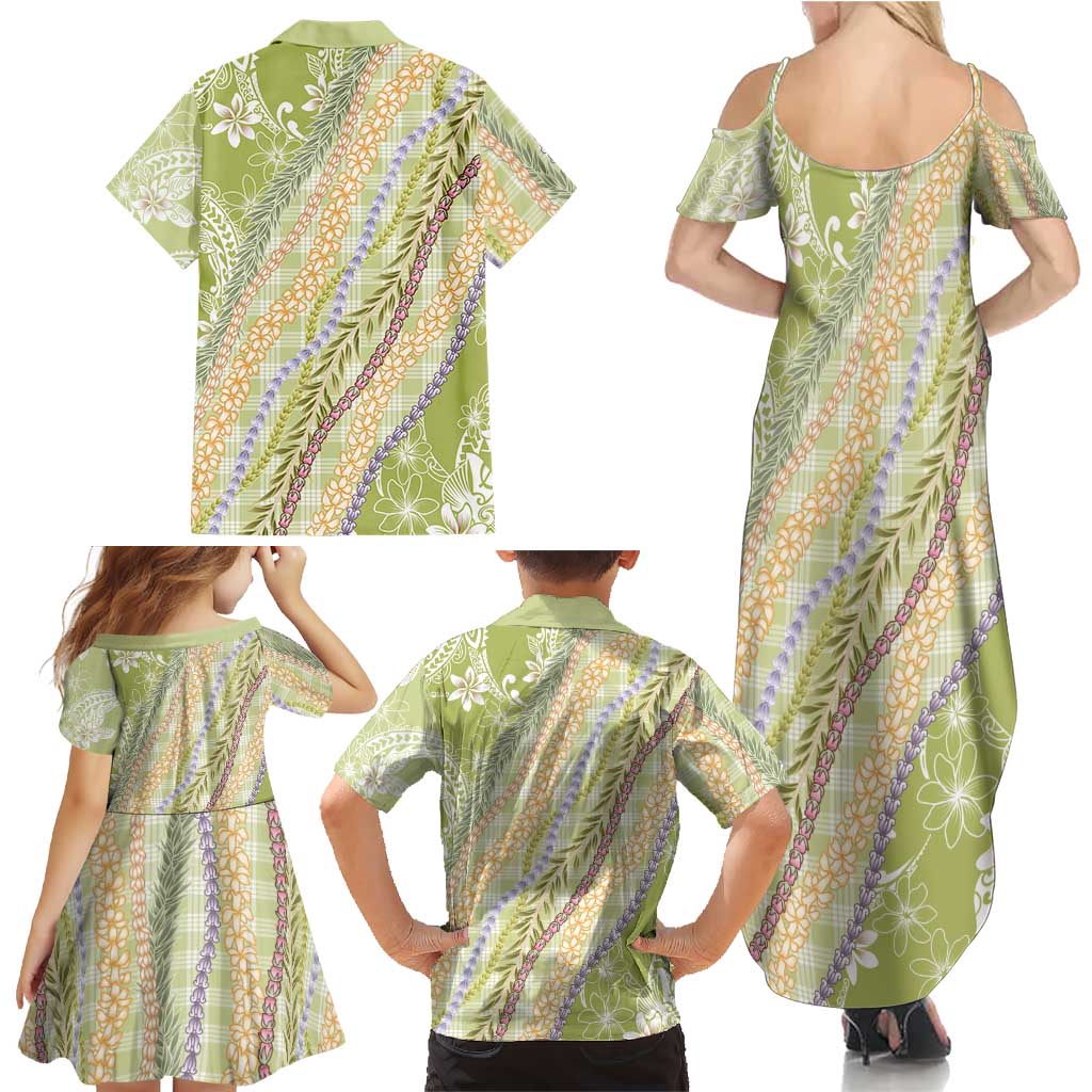 Green Palaka Hawaii Leis Family Matching Summer Maxi Dress and Hawaiian Shirt Hawaiian-plaid Elegant Tropical Vibes LT14 - Polynesian Pride