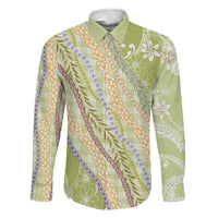 Green Palaka Hawaii Leis Family Matching Summer Maxi Dress and Hawaiian Shirt Hawaiian-plaid Elegant Tropical Vibes LT14 Dad's Shirt - Long Sleeve Green - Polynesian Pride