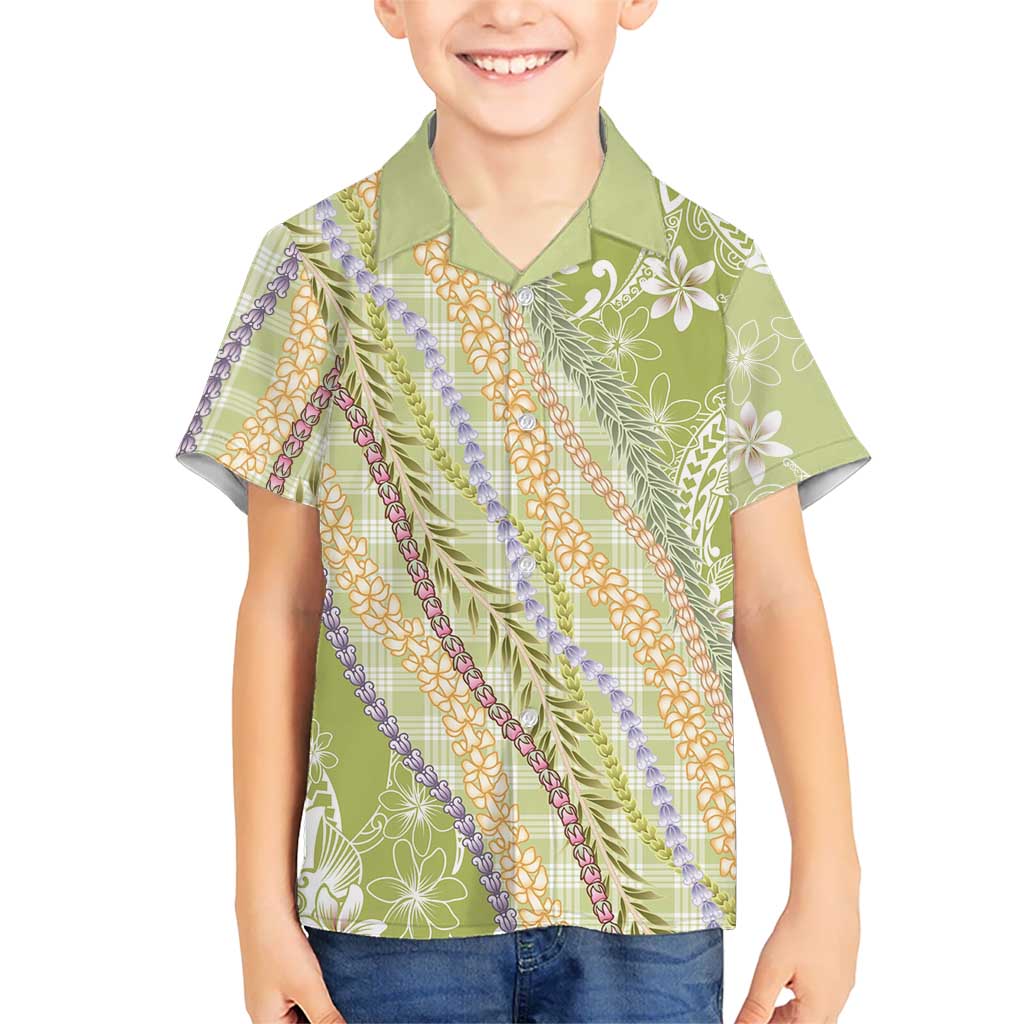 Green Palaka Hawaii Leis Family Matching Summer Maxi Dress and Hawaiian Shirt Hawaiian-plaid Elegant Tropical Vibes LT14 Son's Shirt Green - Polynesian Pride