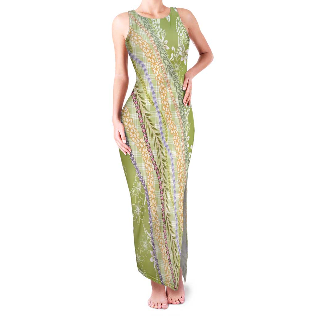 Green Palaka Hawaii Leis Family Matching Tank Maxi Dress and Hawaiian Shirt Hawaiian-plaid Elegant Tropical Vibes LT14 Mom's Dress Green - Polynesian Pride