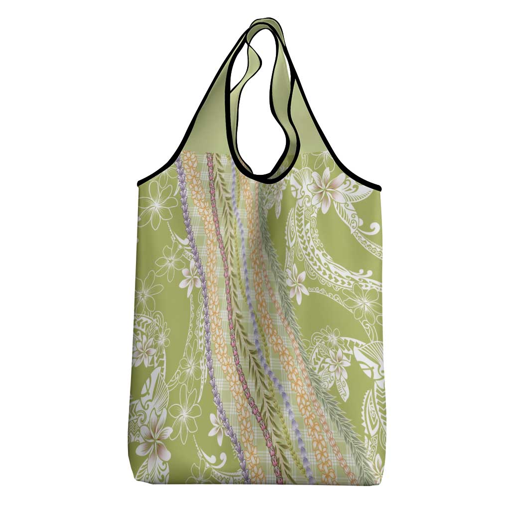 Green Palaka Hawaii Leis Grocery Bag Hawaiian-plaid Elegant Tropical Vibes - Polynesian Pride