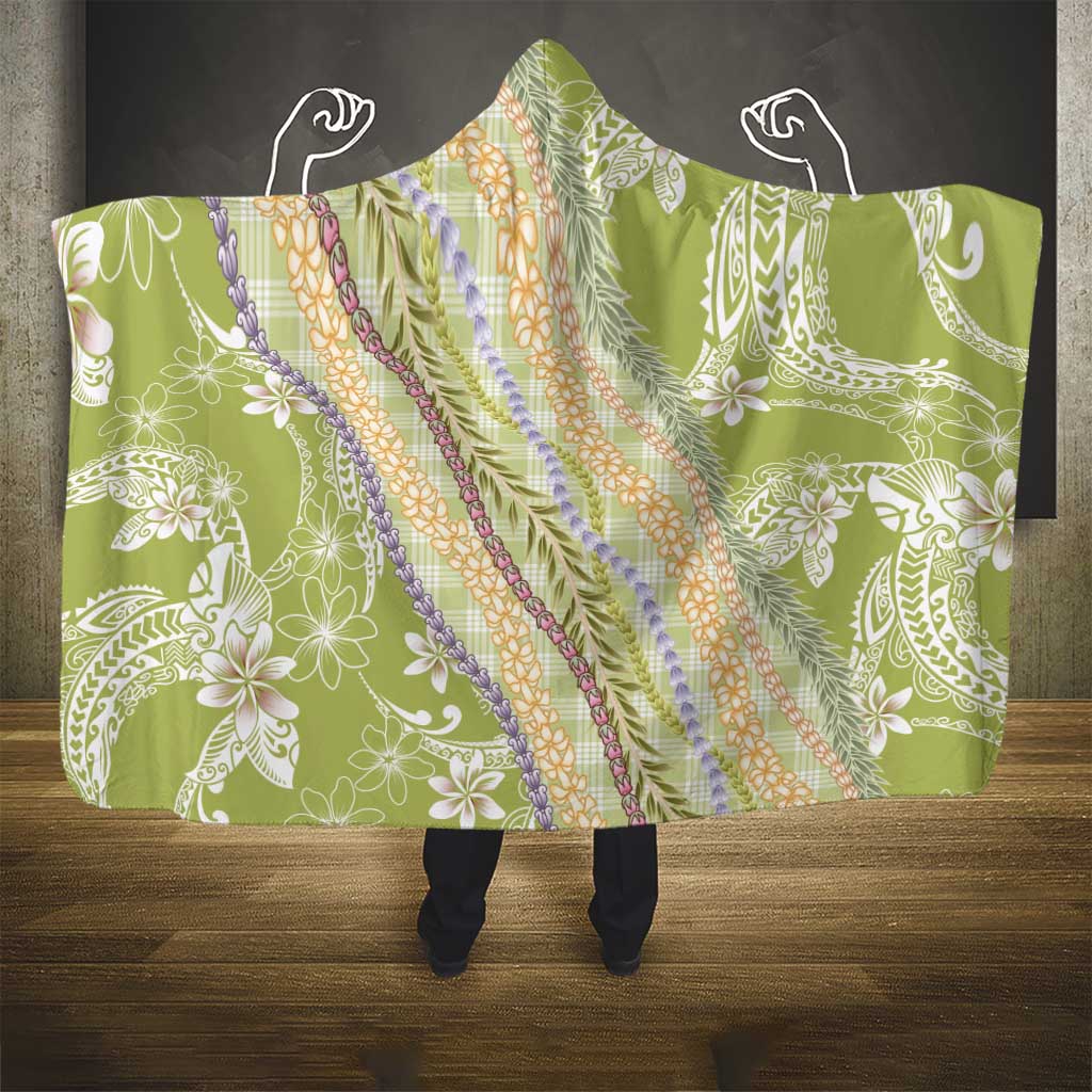 Green Palaka Hawaii Leis Hooded Blanket Hawaiian-plaid Elegant Tropical Vibes LT14 - Polynesian Pride