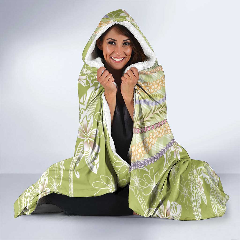 Green Palaka Hawaii Leis Hooded Blanket Hawaiian-plaid Elegant Tropical Vibes LT14 - Polynesian Pride