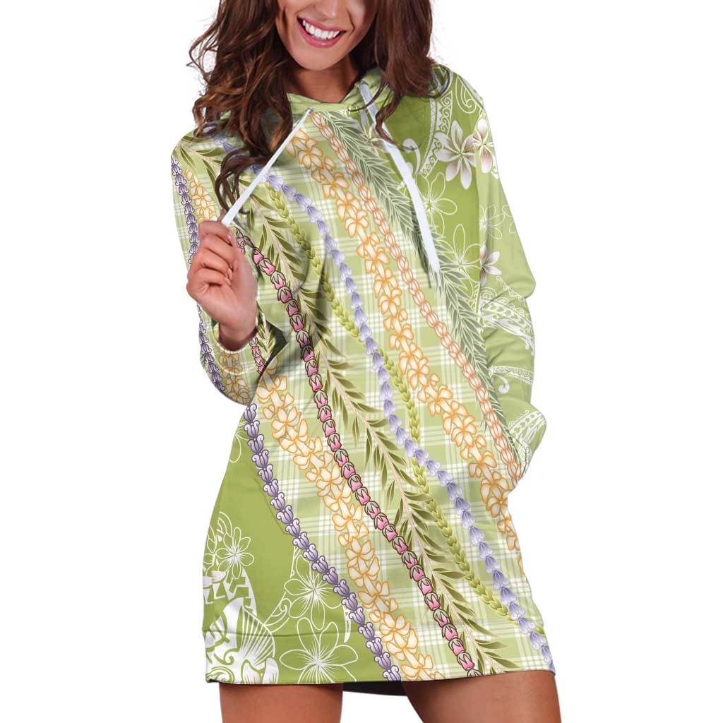 Green Palaka Hawaii Leis Hoodie Dress Hawaiian-plaid Elegant Tropical Vibes LT14 Green - Polynesian Pride
