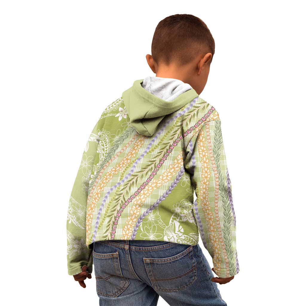 Green Palaka Hawaii Leis Kid Hoodie Hawaiian-plaid Elegant Tropical Vibes - Polynesian Pride