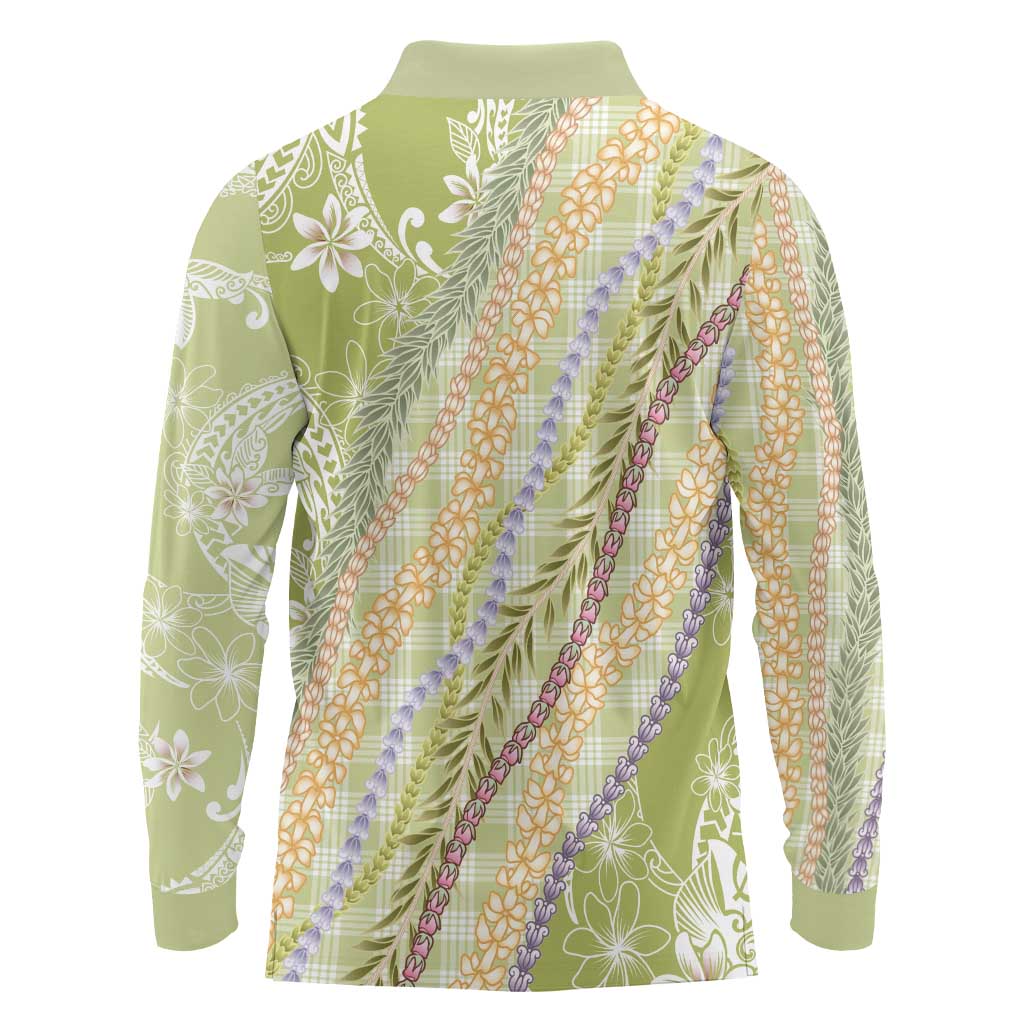 Green Palaka Hawaii Leis Long Sleeve Polo Shirt Hawaiian-plaid Elegant Tropical Vibes LT14 - Polynesian Pride