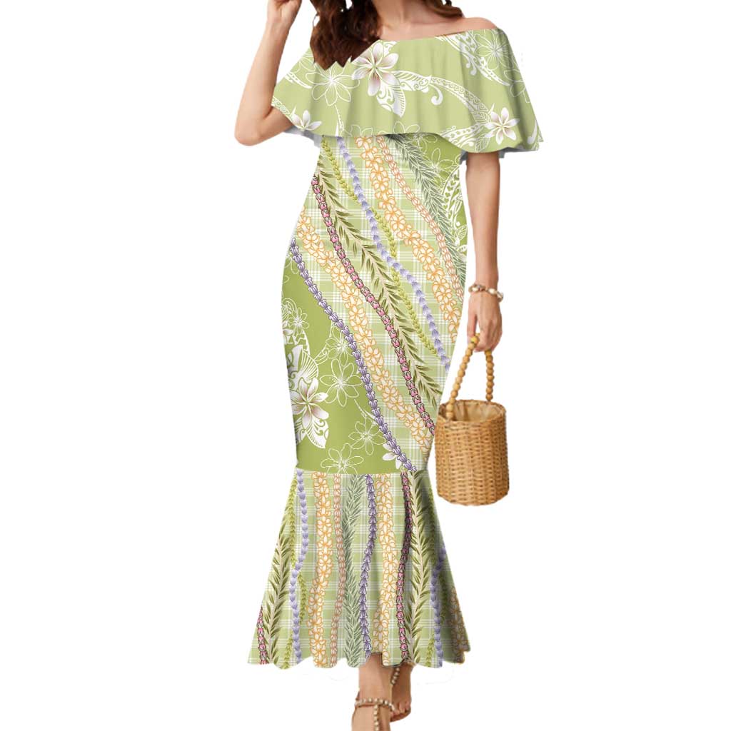 Green Palaka Hawaii Leis Mermaid Dress Hawaiian-plaid Elegant Tropical Vibes - Polynesian Pride