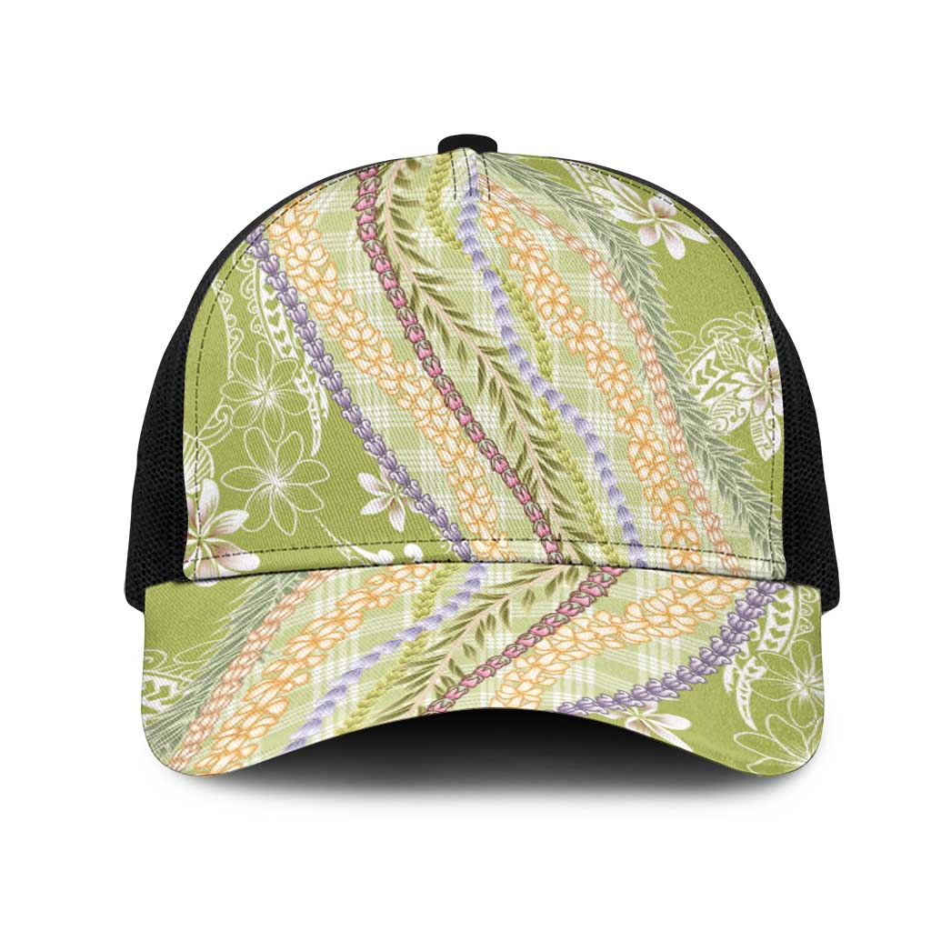 Green Palaka Hawaii Leis Mesh Trucker Cap Hawaiian-plaid Elegant Tropical Vibes - Polynesian Pride