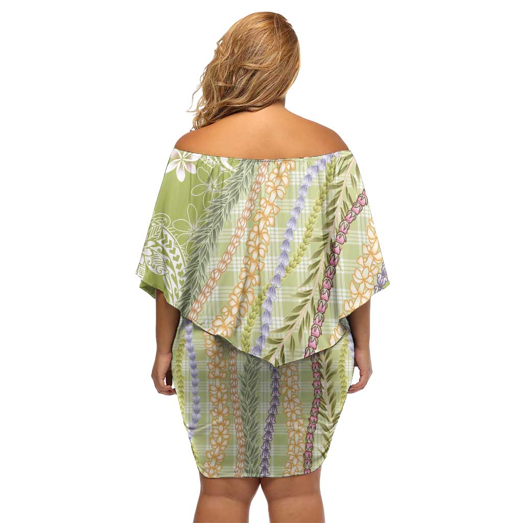 Green Palaka Hawaii Leis Off Shoulder Short Dress Hawaiian-plaid Elegant Tropical Vibes - Polynesian Pride