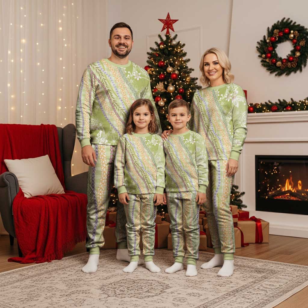 Green Palaka Hawaii Leis Christmas Pajama Set Hawaiian-plaid Elegant Tropical Vibes - Polynesian Pride