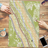 Green Palaka Hawaii Leis Puzzle Hawaiian-plaid Elegant Tropical Vibes - Polynesian Pride