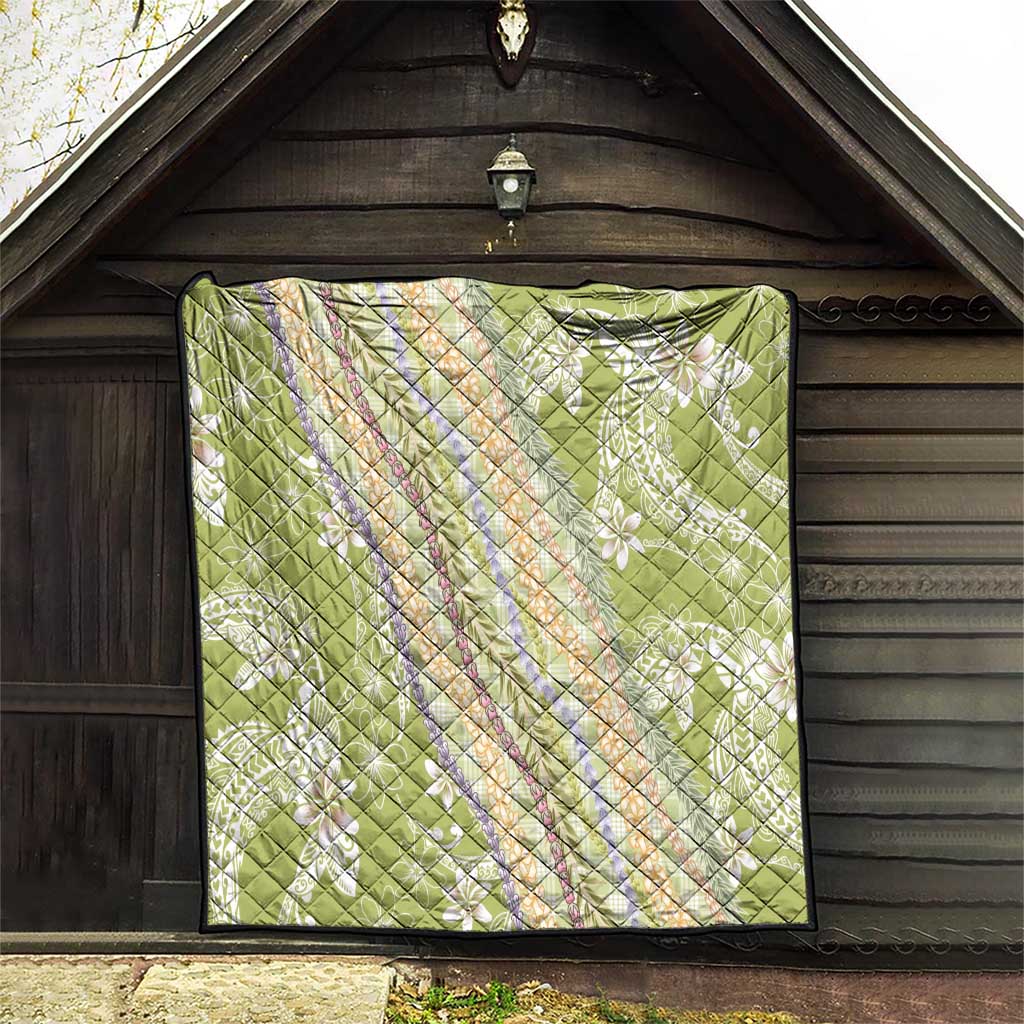 Green Palaka Hawaii Leis Quilt Hawaiian-plaid Elegant Tropical Vibes - Polynesian Pride
