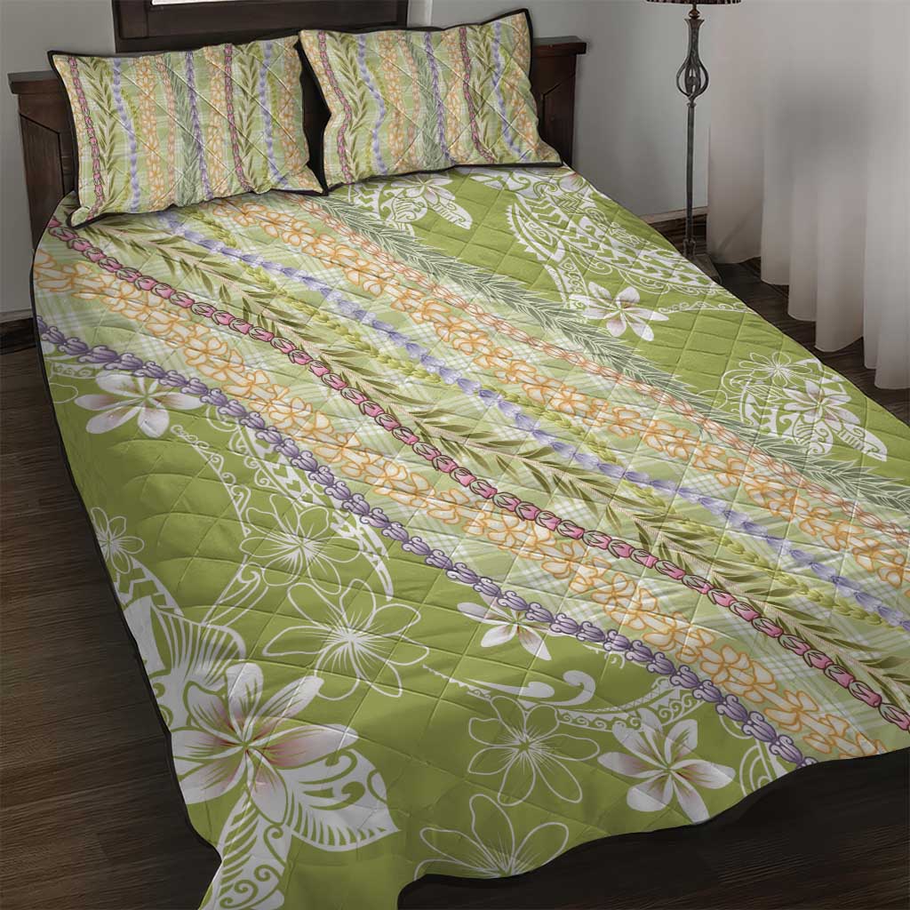 Green Palaka Hawaii Leis Quilt Bed Set Hawaiian-plaid Elegant Tropical Vibes LT14 Green - Polynesian Pride