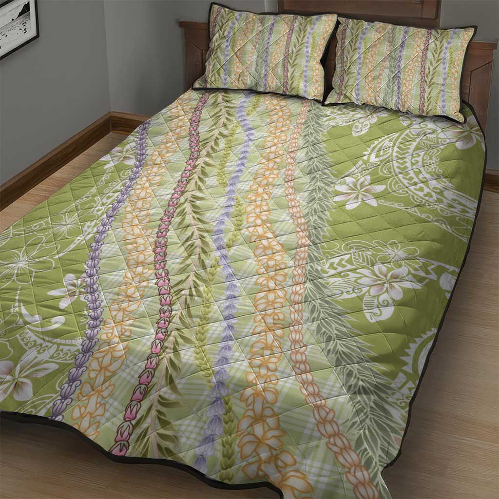 Green Palaka Hawaii Leis Quilt Bed Set Hawaiian-plaid Elegant Tropical Vibes LT14 - Polynesian Pride