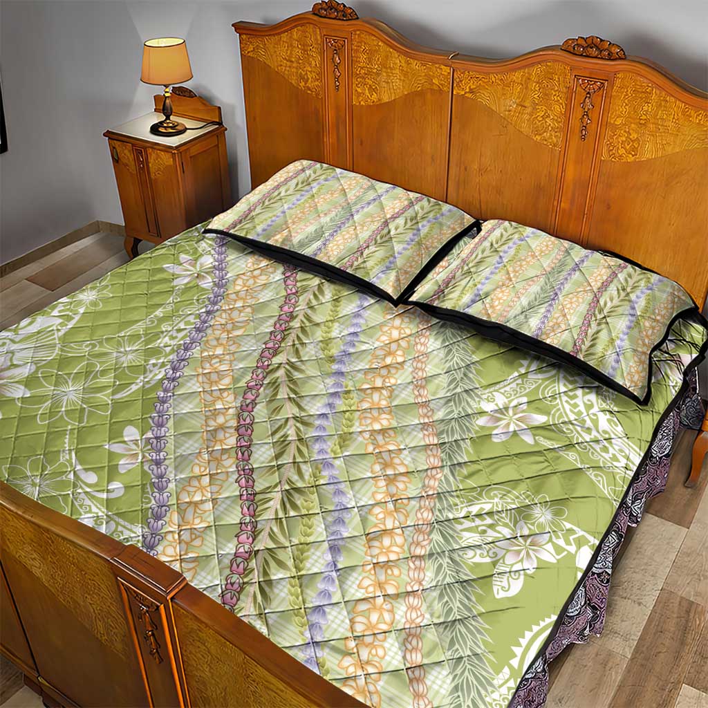 Green Palaka Hawaii Leis Quilt Bed Set Hawaiian-plaid Elegant Tropical Vibes LT14 - Polynesian Pride