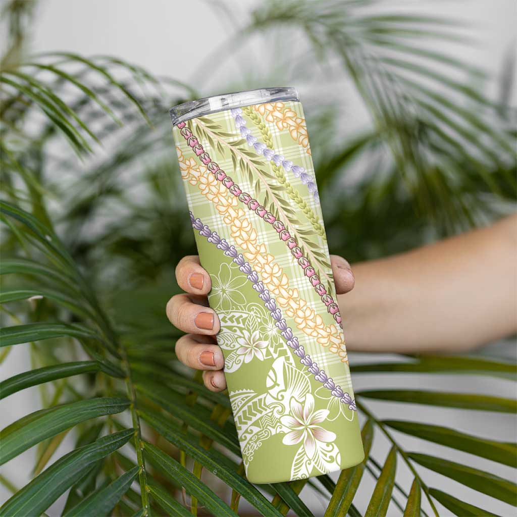 Green Palaka Hawaii Leis Skinny Tumbler Hawaiian-plaid Elegant Tropical Vibes LT14 - Polynesian Pride