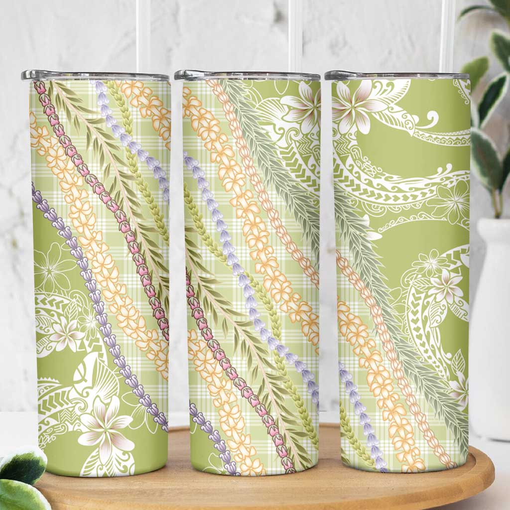 Green Palaka Hawaii Leis Skinny Tumbler Hawaiian-plaid Elegant Tropical Vibes LT14 - Polynesian Pride